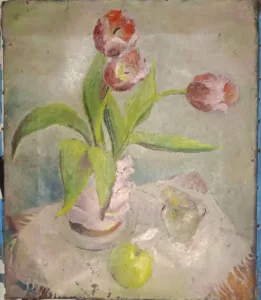 Maria Brodacka, Wazon, rok 1977, obraz olejny na płótnie, 46x39 cm, sygnatura signal-2025-03-29-102856_004.webp
